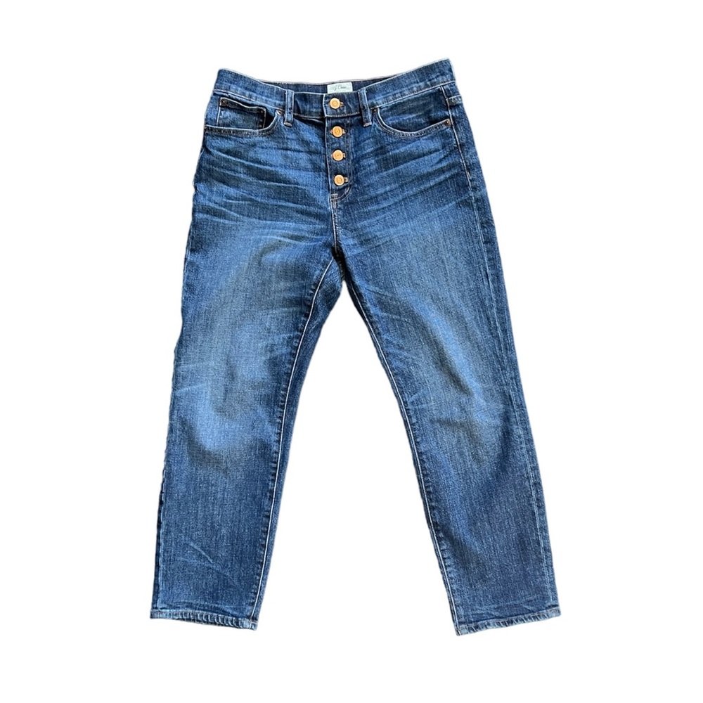 J.Crew Straightaway Buttonfly Whiskered Medium Wash Jean Denim Pants Euc 26